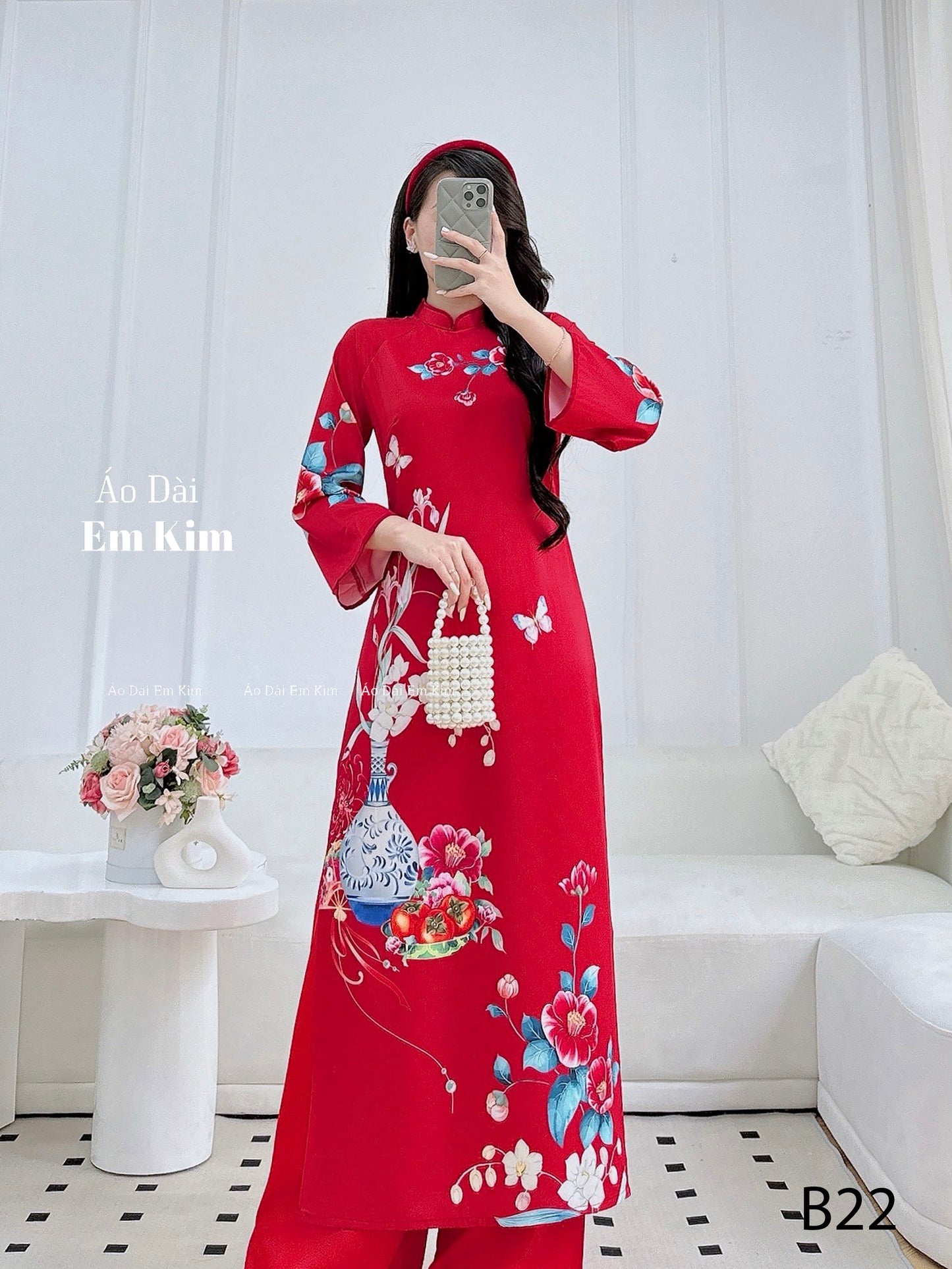 Ao Dai lụa TET 2026 Red B22B