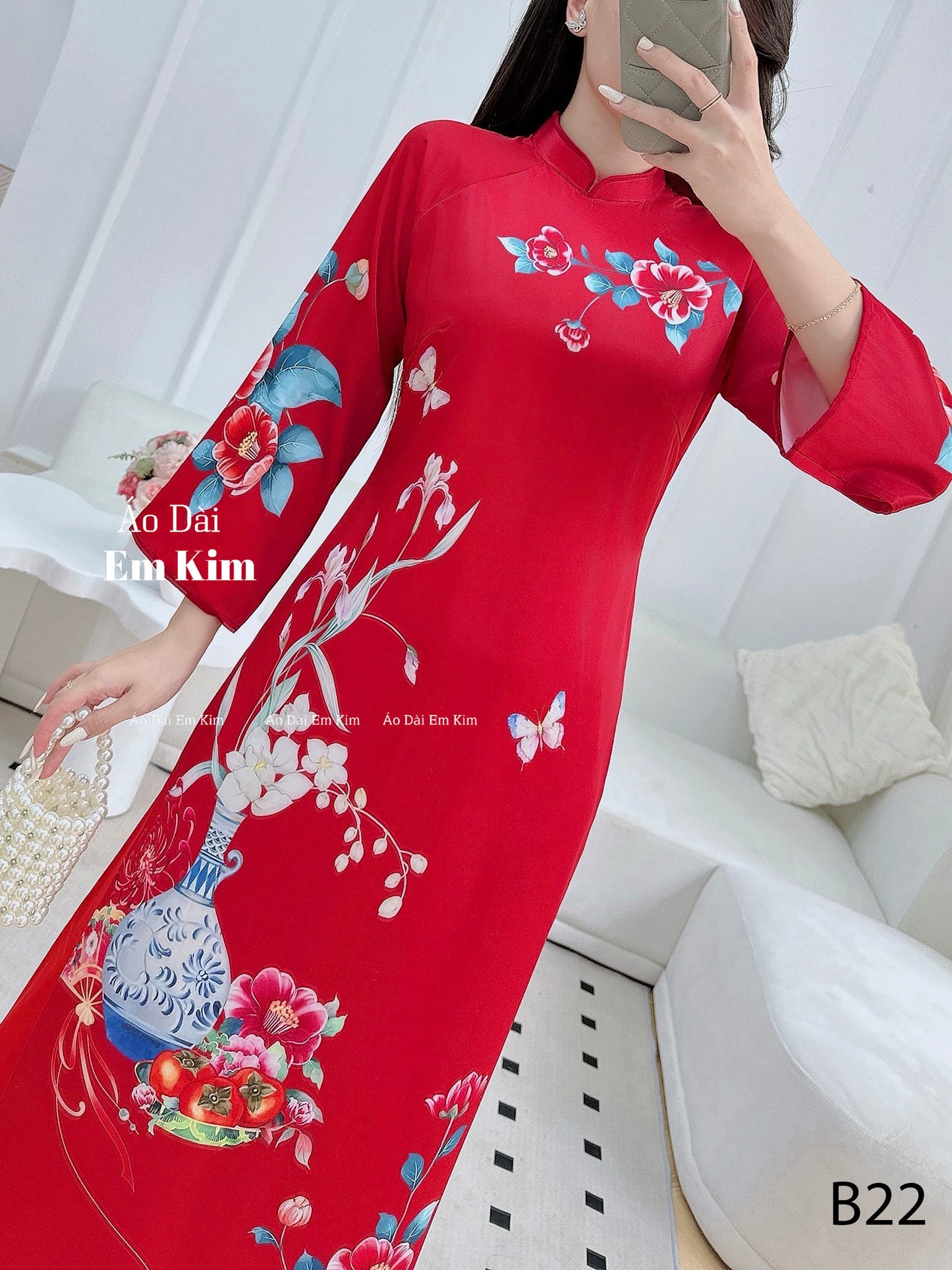 Ao Dai lụa TET 2026 Red B22B