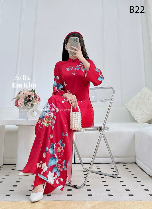 Ao Dai lụa TET 2026 Red B22B