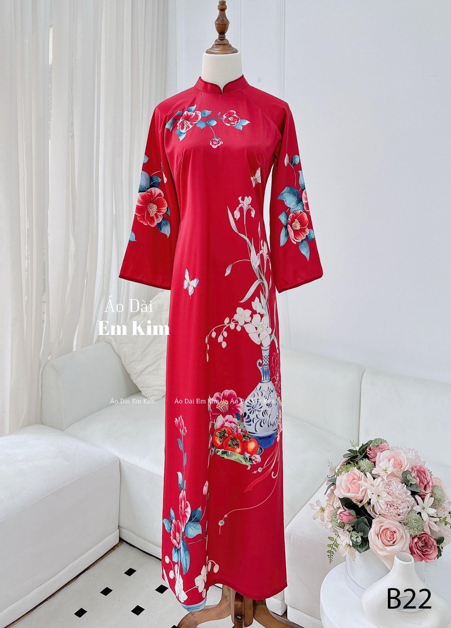 Ao Dai lụa TET 2026 Red B22B