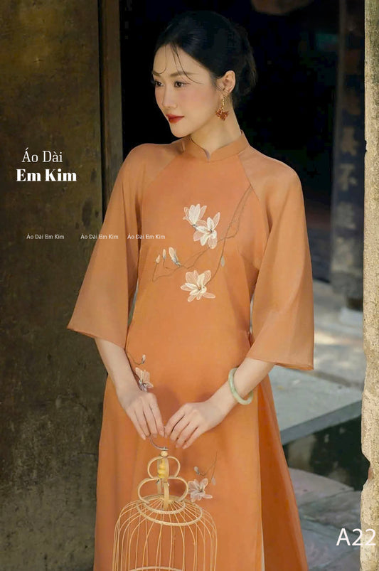 Embroidery Ao dai orange A22