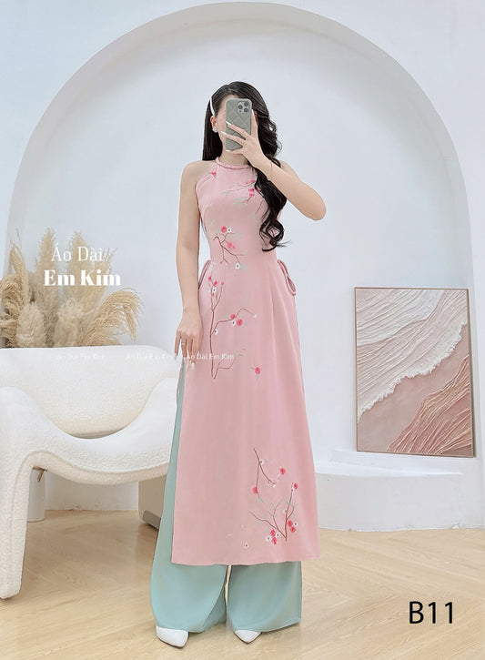 Sleeveless Ao Dai lua theu |B11