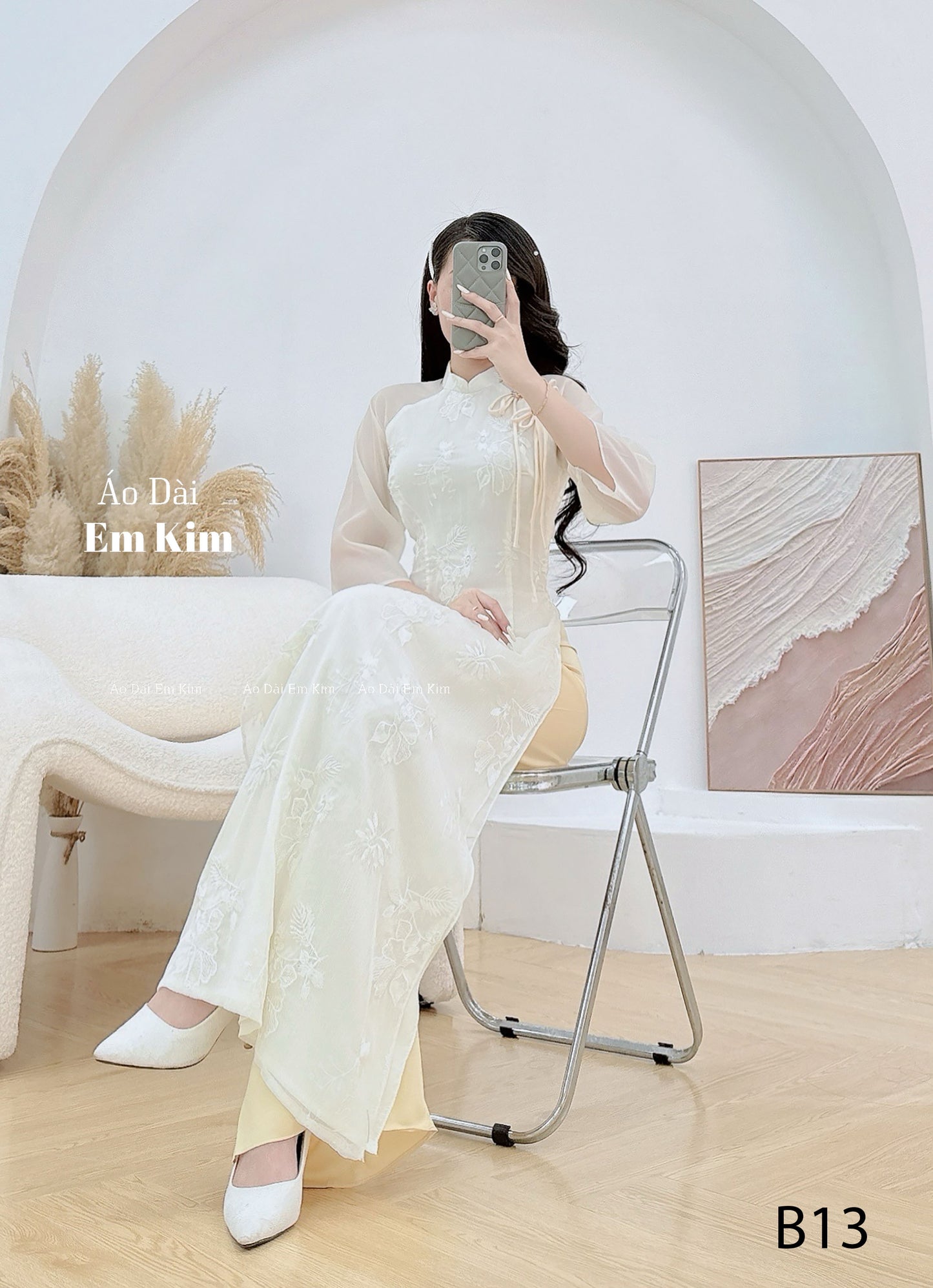 Cream Ao Dai To with Bow |B13