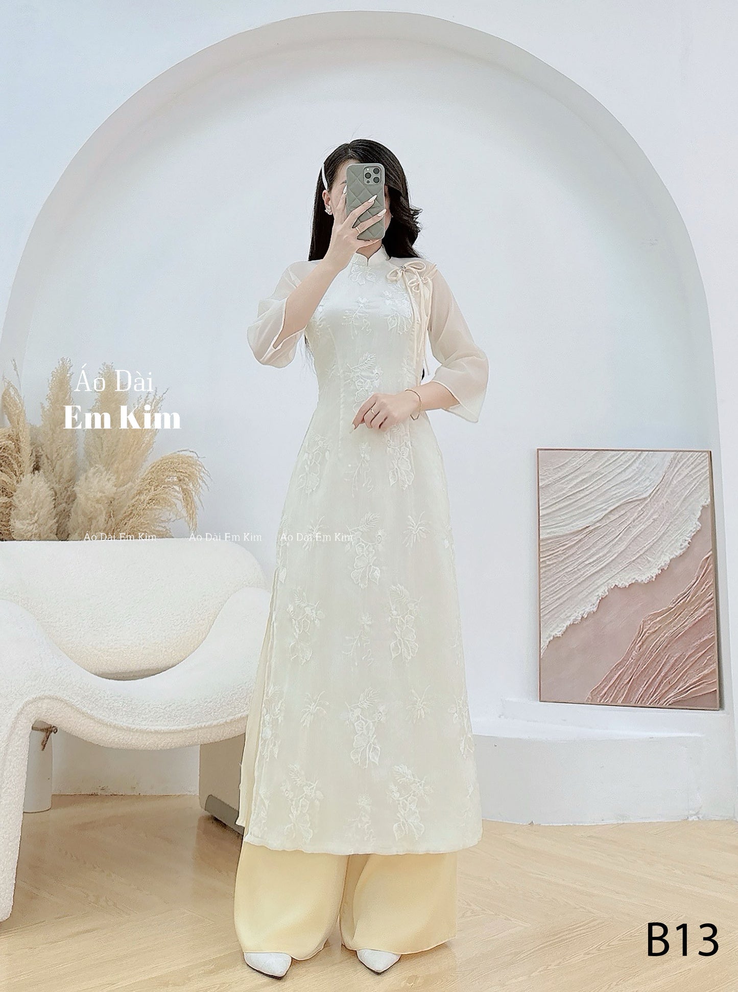 Cream Ao Dai To with Bow |B13