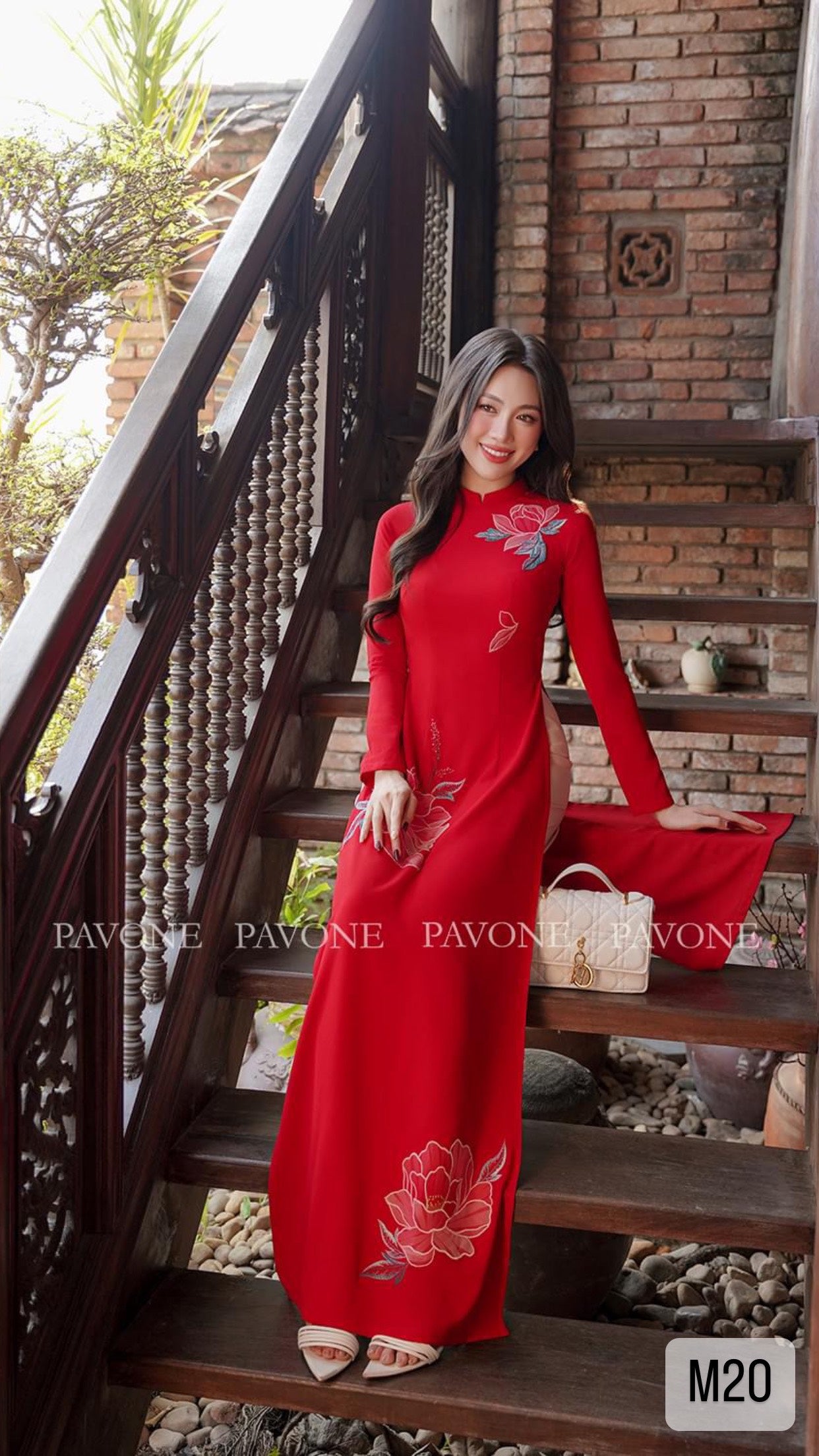 Flowers Embroidery Lua Mỹ red Ao Dai|M20