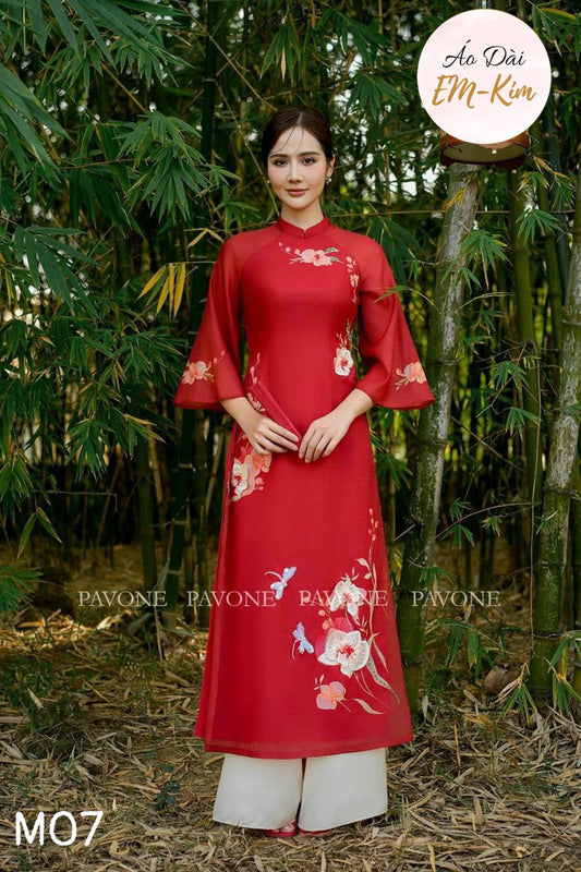 Red Silk design Ao Dai cach tan|M07