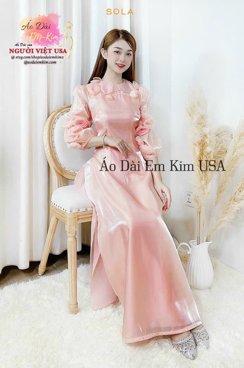 3D roses silk flower double layers\ Modernized Ao Dai sets with pants/ Ao Dai for women/ Ao Dai Viet Nam\B15