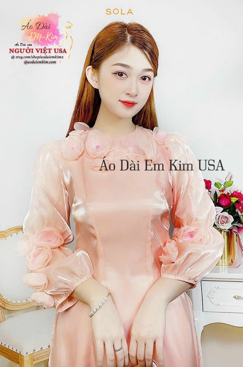 3D roses silk flower double layers\ Modernized Ao Dai sets with pants/ Ao Dai for women/ Ao Dai Viet Nam\B15