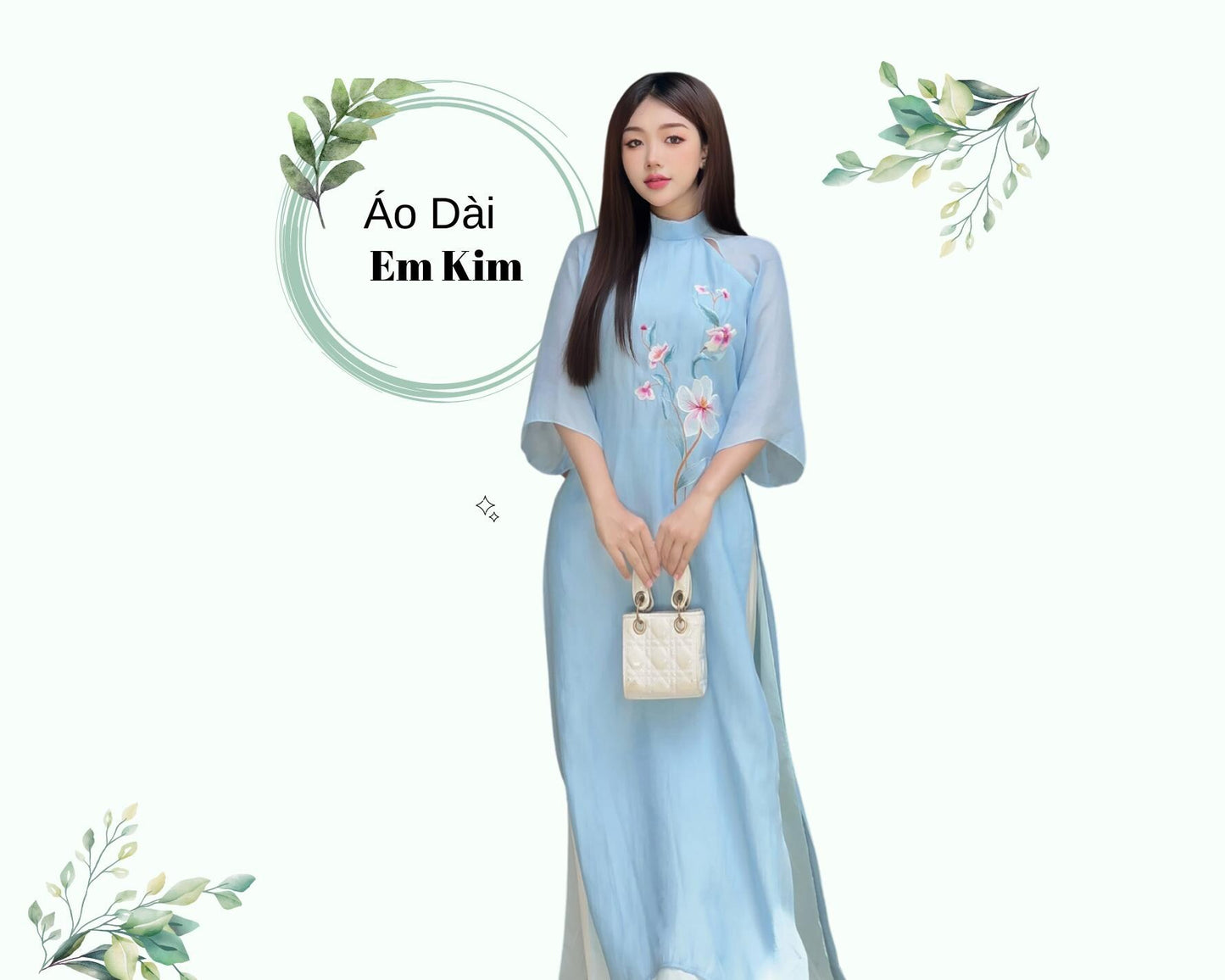 Blue Áo Dài tơ  Embroidery modern neck| Pre-made Modernized Vietnamese Ao Dai| Women Ao Dai| Lunar New Year| Ao Dai Cach Tan with Pants N05