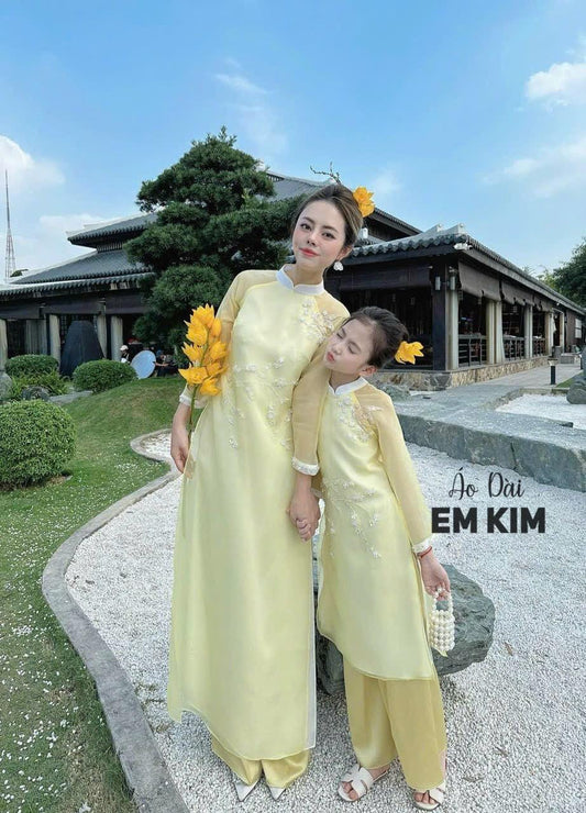 Mommy and daughter Matching Ao Dai Set đính kết| Pre-made Modern Ao Dai Vietnam| Ao Dai women| Ao dai for girls| Lunar New Year| Me Va Be|