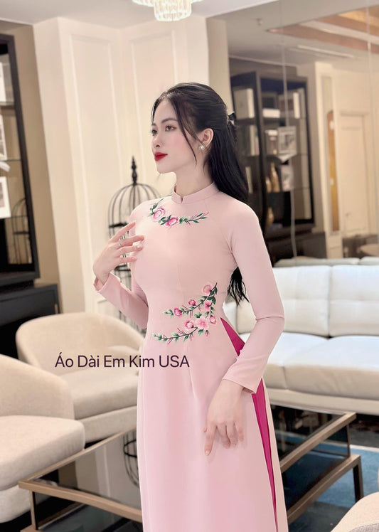 LUA MỸ Silk Ao dai embroidery | Embroidery blue Ao Dai for women/ ao Dai with pant| Lunar New Year|B3