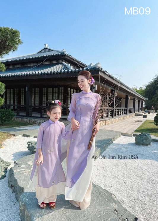 Mommy and Daughter Purple Silk Flower Ao Dai MB09