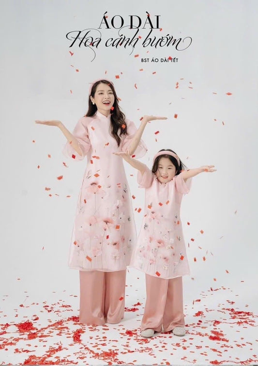 Mommy and Daughter Yellow silk Ao Dai/Pre-made Modernized Vietnamese Ao Dai|Ao Dai for Lunar New Year/Matching Ao Dai Tet |MB14