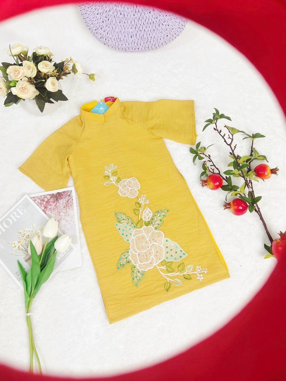 Mommy and Daughter Yellow Design Flower Ao Dai MB03