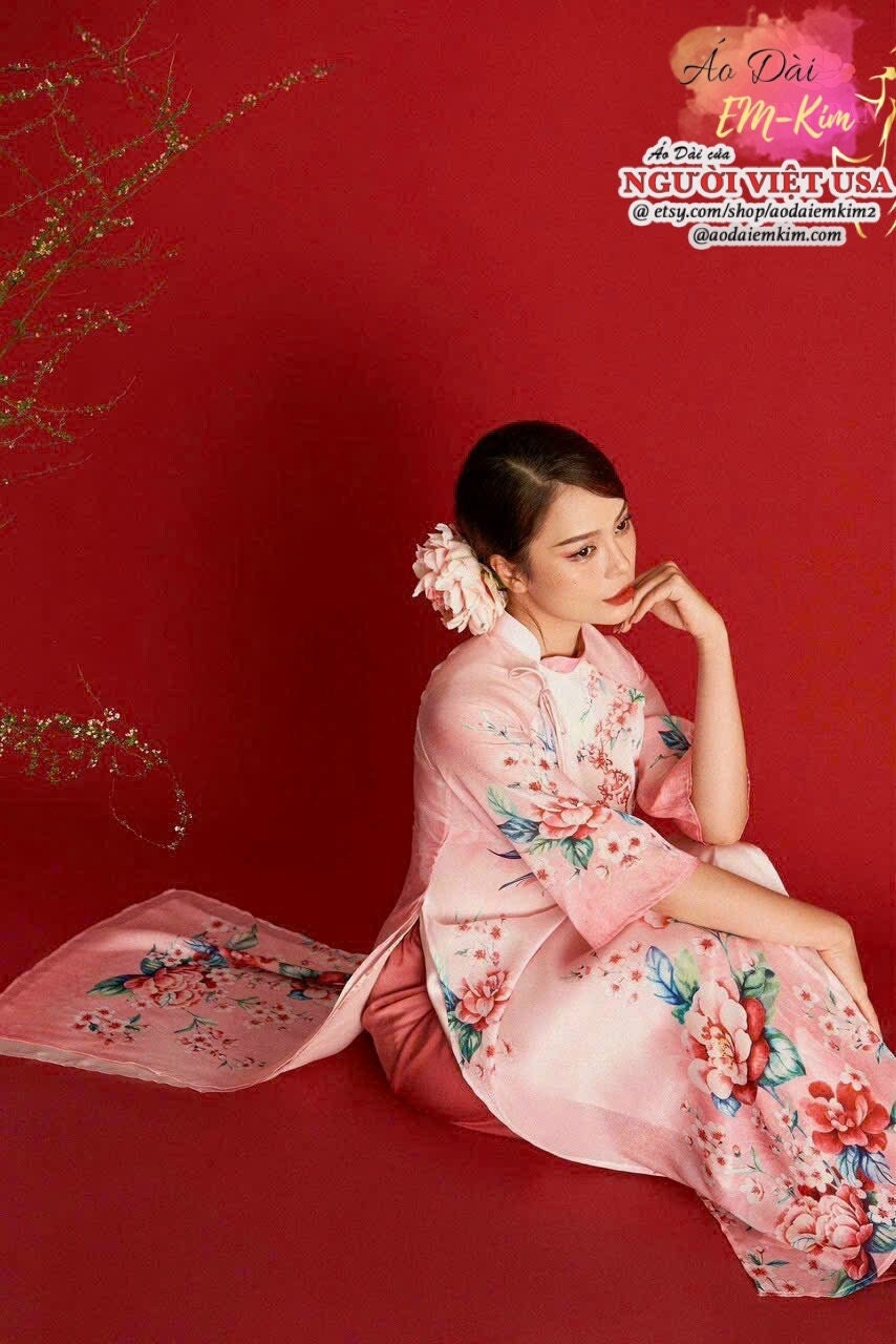 Mommy and Daughter Pink Print Flower Ao Dai MB06