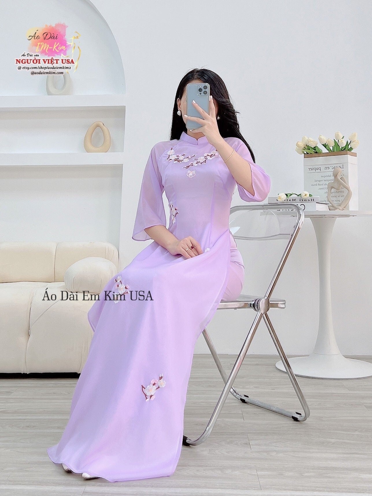 Mommy Daughter purple Flowers Matching Ao Dai/ Pre-made Modernized Vietnamese Ao Dai| Ao Dai for Lunar New Year|Ao Dai Set with pants|MB08