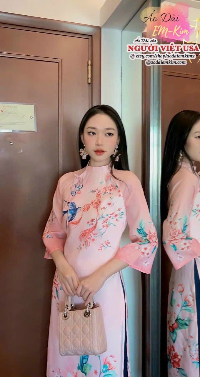 Mommy and Daughter Pink Print Flower Ao Dai MB06