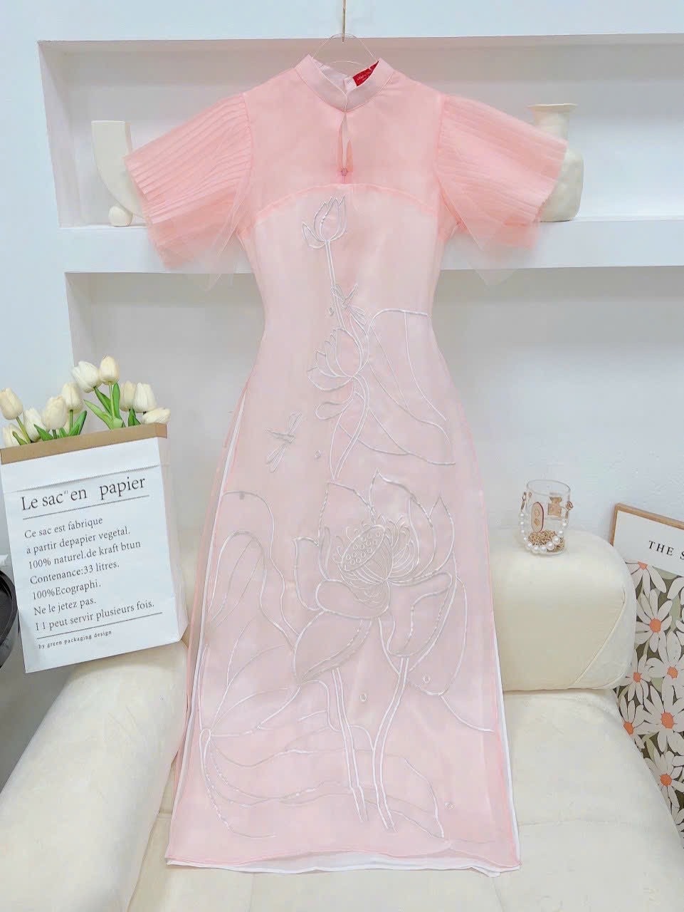 Pink Tullu Sleeve design Ao Dai Set, |G1