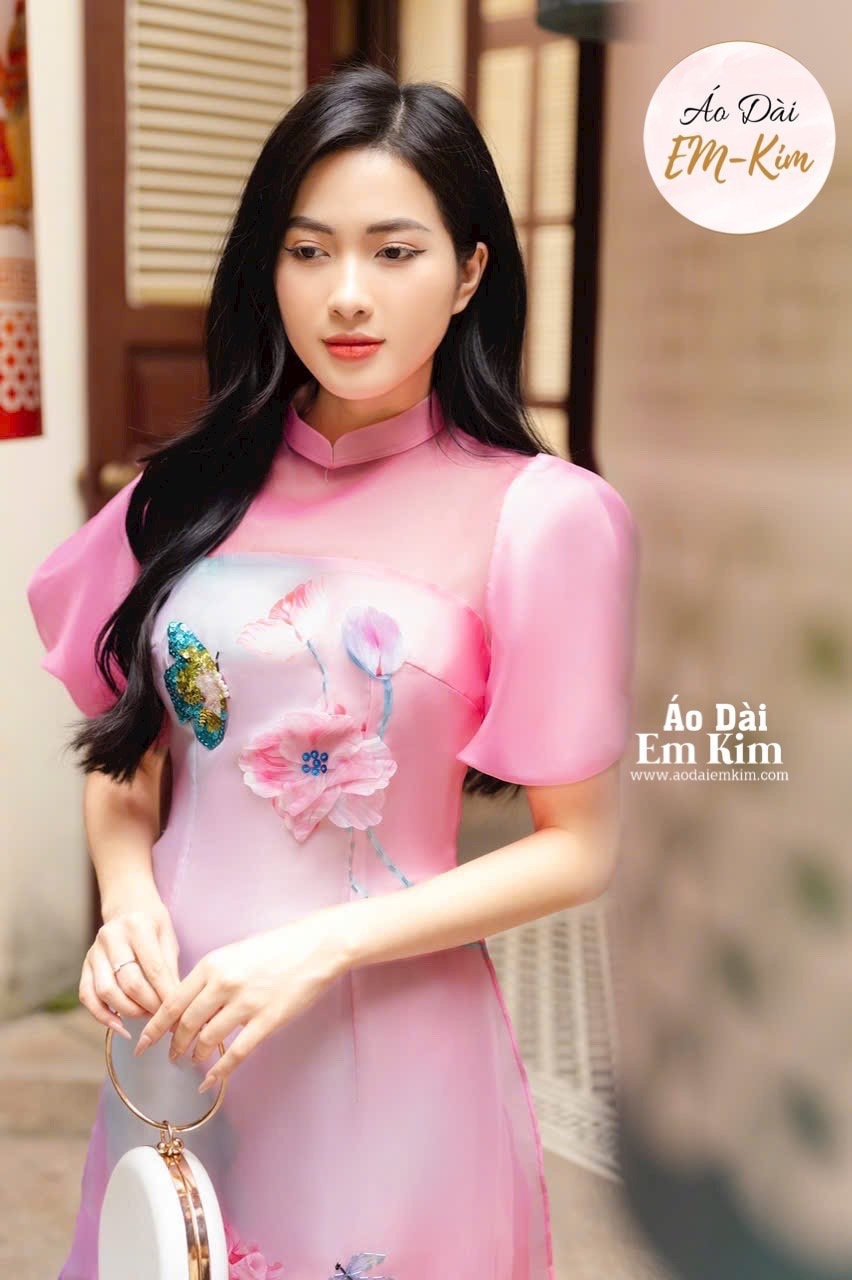 Pink 3D flowers Ao dai sets  with pants |K18