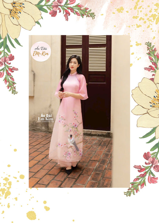 Pink bird Ao Dai Modern| |O3