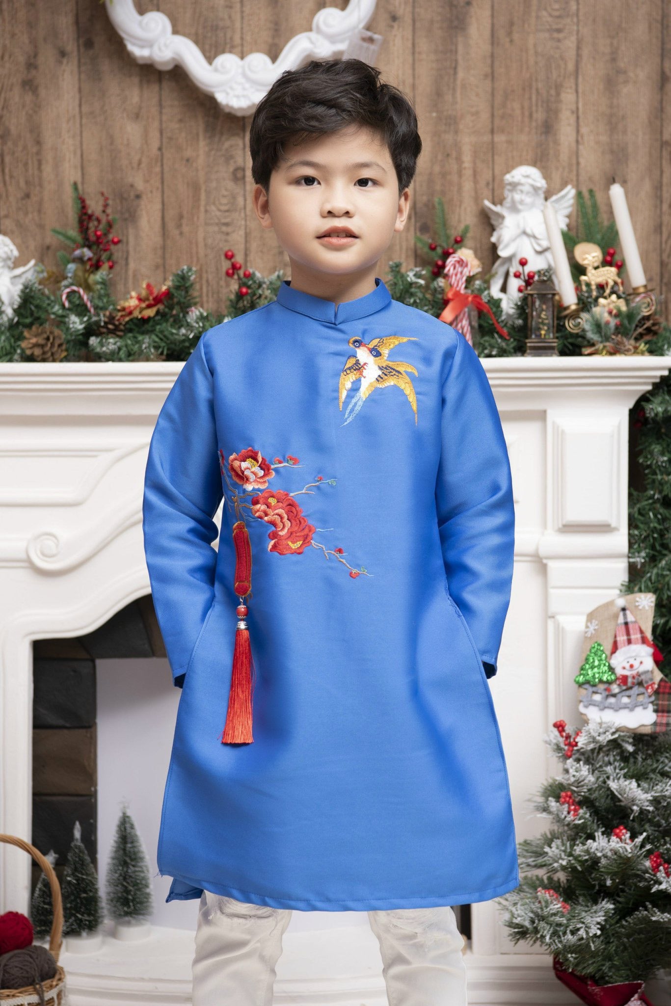 BT008 Royal Blue Embroidery Ao Dai for boys